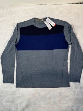 Smartwool 100% Merino  Men's Long Sleeve Crewneck with Navy and Blue  XXL